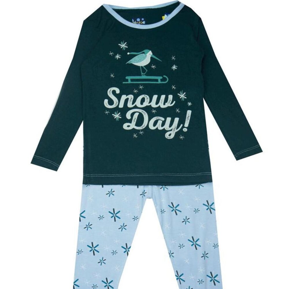 N12-Kickee Pants, 4Y, l/s bamboo 2 pc pj, Snow Day
